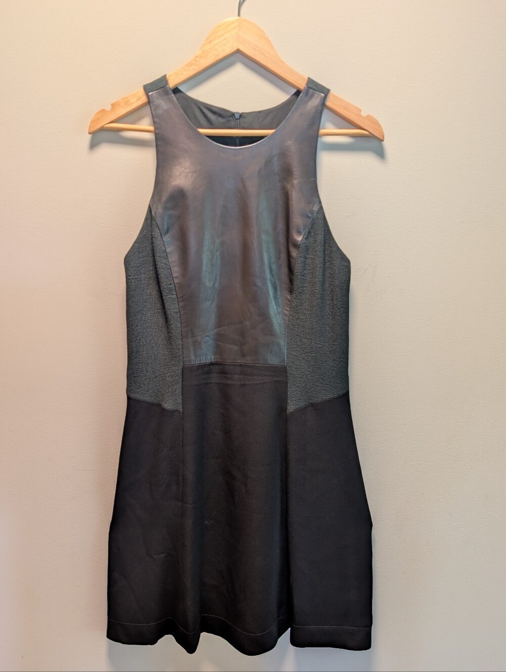 Rag & Bone - Montrose Black Leather Panel Scoop Neck A-line Size 8 - Picture 2 of 9